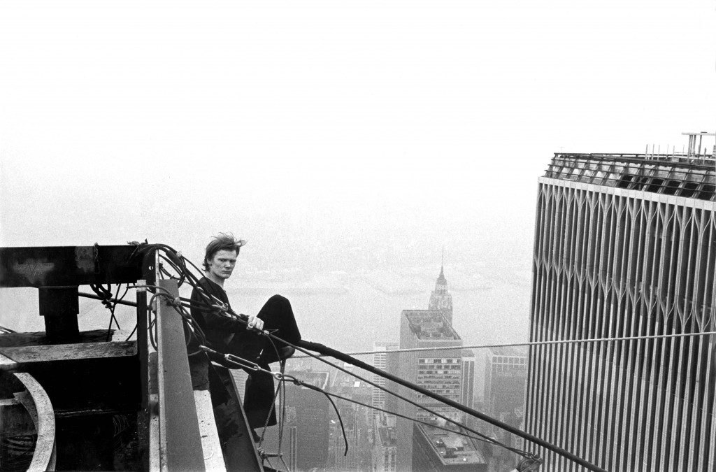 August 7, 1974, New York, New York, USA: Philippe Petit, a young frenchman, gave the most spectatular high-wire performance of all time by transversing the span beteen towers I and II of the WTC eight times in one hour. Mr. Petit and his team had illegally rigged their cable under the cover of night and he was arrested by the Port Authorities and charged with 
