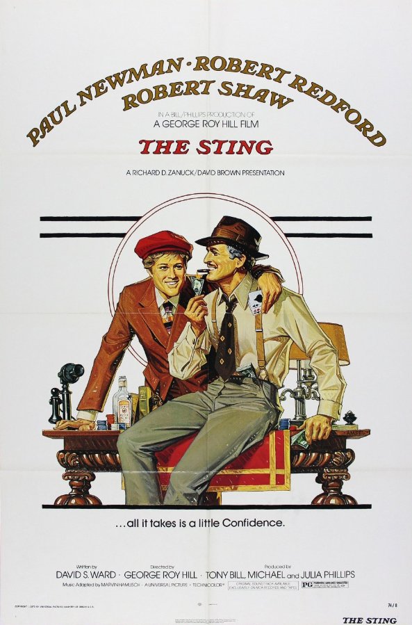 《刺激》(The Sting) 導演: 喬治·羅伊·希爾 編劇:大衛·S·沃德 演員:保羅·紐曼、勞勃·瑞福、勞勃·蕭 來源imdb